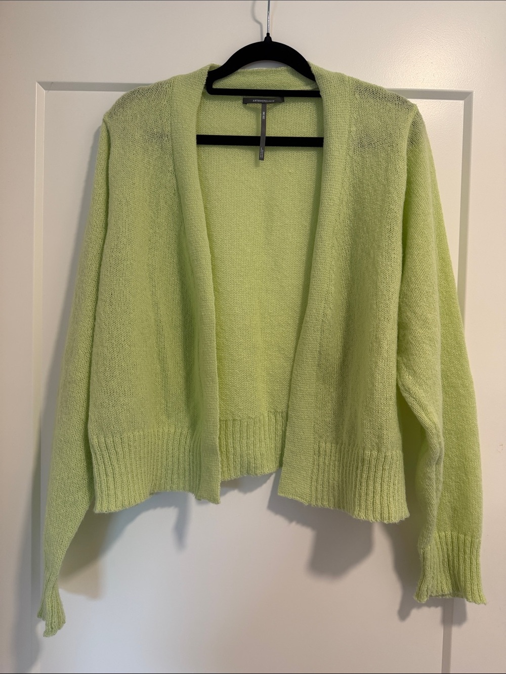 Anthropologie Open-Front Lime Green Cardigan Sweater